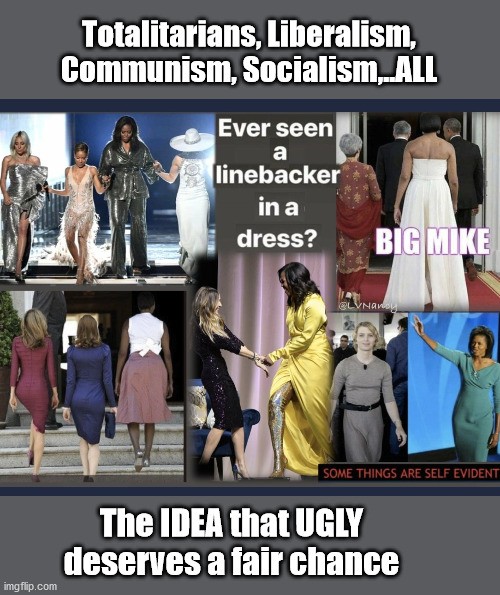 Democrats giving UGLY a fair chance | Totalitarians, Liberalism, Communism, Socialism,..ALL; The IDEA that UGLY deserves a fair chance | image tagged in michelle obama,democrats,election,trump,liberalism | made w/ Imgflip meme maker