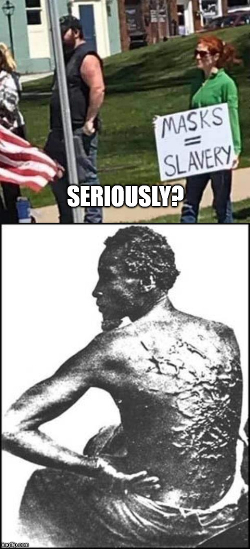 No, wearing a mask is not like slavery | SERIOUSLY? | image tagged in slavery,covid | made w/ Imgflip meme maker