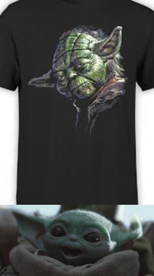 Baby Yoda reaction to Yoda T-shirt Blank Meme Template