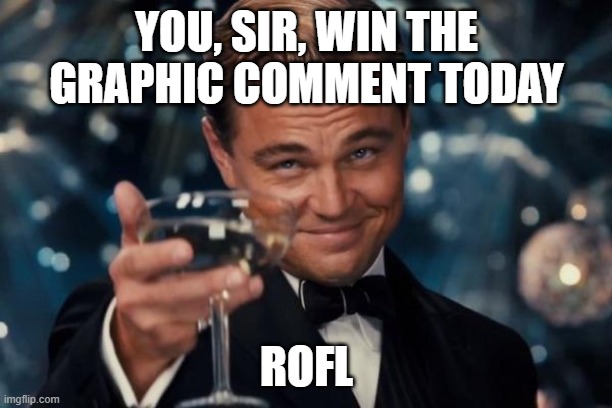 Leonardo Dicaprio Cheers Meme | YOU, SIR, WIN THE GRAPHIC COMMENT TODAY ROFL | image tagged in memes,leonardo dicaprio cheers | made w/ Imgflip meme maker