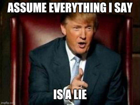 Donald Trump | ASSUME EVERYTHING I SAY; IS A LIE | image tagged in donald trump | made w/ Imgflip meme maker