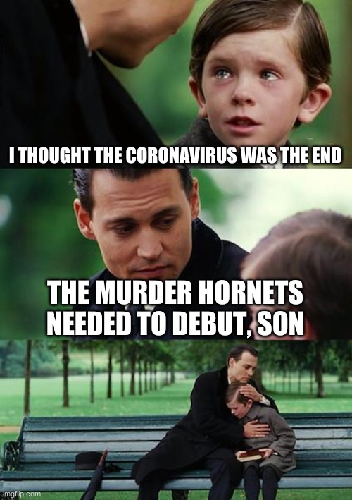 Finding Neverland | I THOUGHT THE CORONAVIRUS WAS THE END; THE MURDER HORNETS NEEDED TO DEBUT, SON | image tagged in memes,finding neverland,coronavirus,murder hornets | made w/ Imgflip meme maker