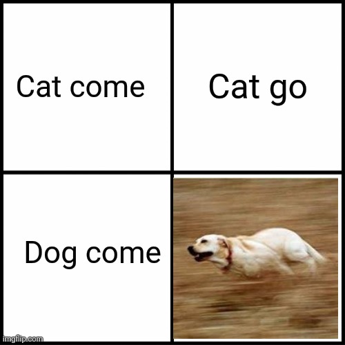 Cat come,cat go. Dog come, Doggo. | Cat go; Cat come; Dog come | image tagged in blank drake format | made w/ Imgflip meme maker