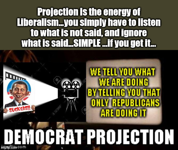 Liberal Projection, the "collective:" | Projection is the energy of Liberalism...you simply have to listen to what is not said, and ignore what is said...SIMPLE ...if you get it... | image tagged in projection,confirmation bias,lie,truth,election | made w/ Imgflip meme maker
