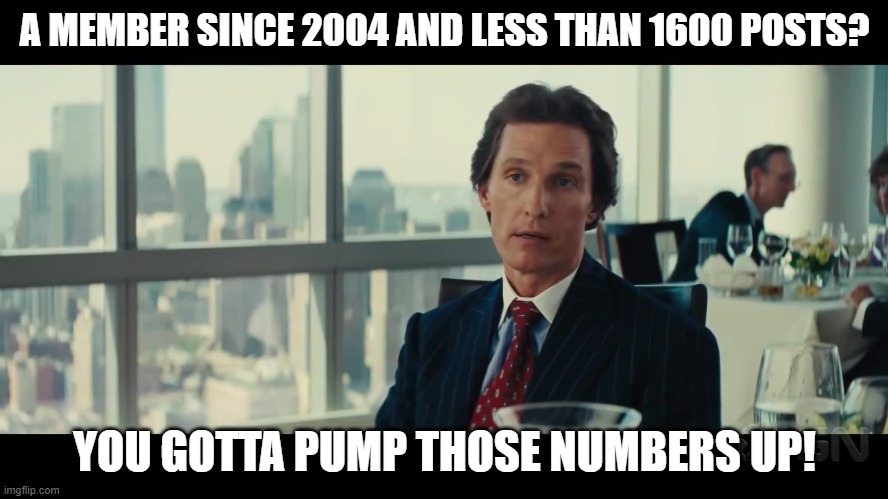 You gotta pump those numbers up | A MEMBER SINCE 2004 AND LESS THAN 1600 POSTS? YOU GOTTA PUMP THOSE NUMBERS UP! | image tagged in you gotta pump those numbers up | made w/ Imgflip meme maker