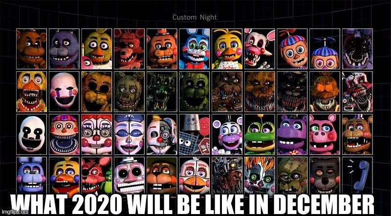 what's next | WHAT 2020 WILL BE LIKE IN DECEMBER | image tagged in fnaf ultimate custom night | made w/ Imgflip meme maker