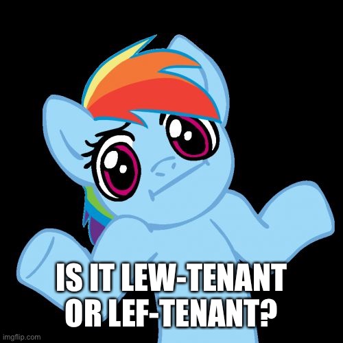 Pony Shrugs Meme | IS IT LEW-TENANT OR LEF-TENANT? | image tagged in memes,pony shrugs | made w/ Imgflip meme maker