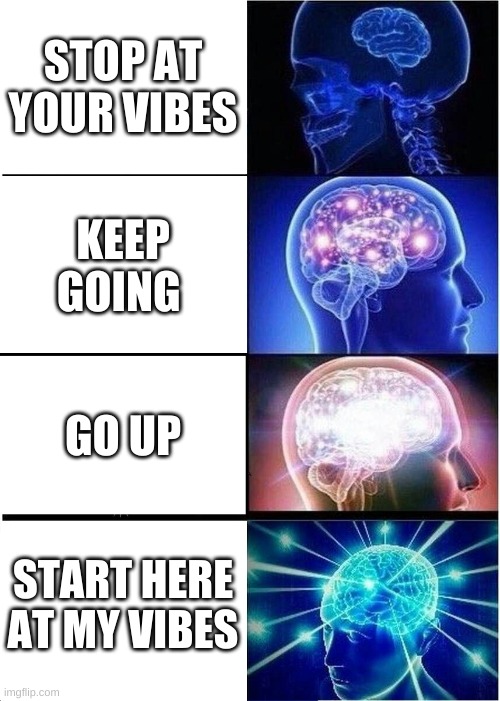 Expanding Brain Meme | STOP AT YOUR VIBES; KEEP GOING; GO UP; START HERE AT MY VIBES | image tagged in memes,expanding brain | made w/ Imgflip meme maker