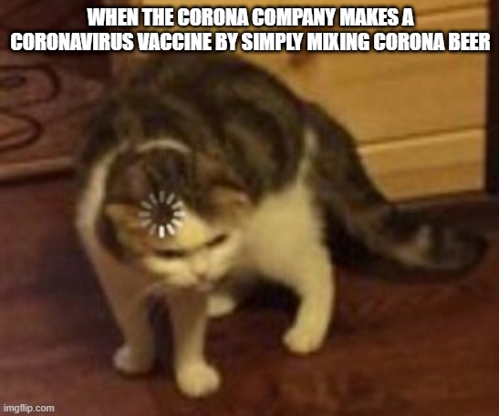 c o n f u s i n g | WHEN THE CORONA COMPANY MAKES A CORONAVIRUS VACCINE BY SIMPLY MIXING CORONA BEER | image tagged in loading cat | made w/ Imgflip meme maker