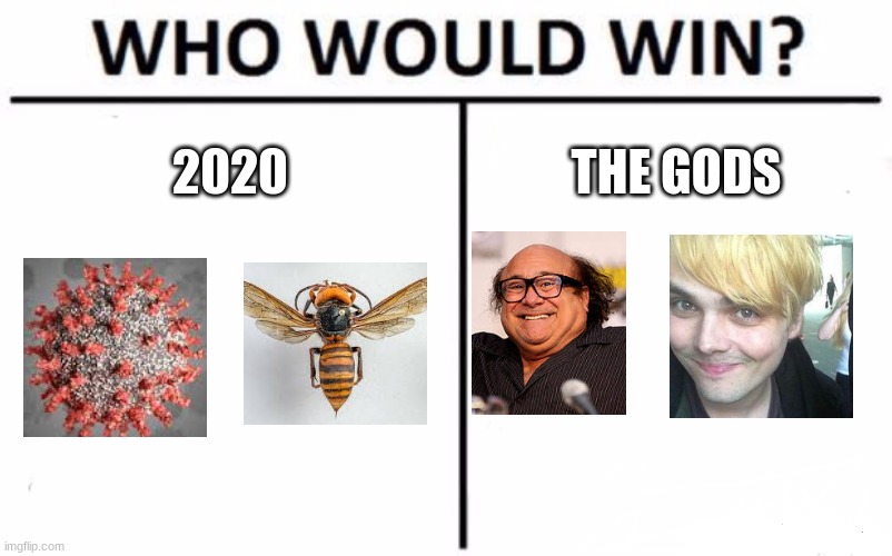 Vote in the comments | 2020; THE GODS | image tagged in memes,who would win | made w/ Imgflip meme maker