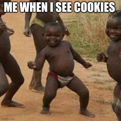 Third World Success Kid | ME WHEN I SEE COOKIES | image tagged in memes,third world success kid | made w/ Imgflip meme maker