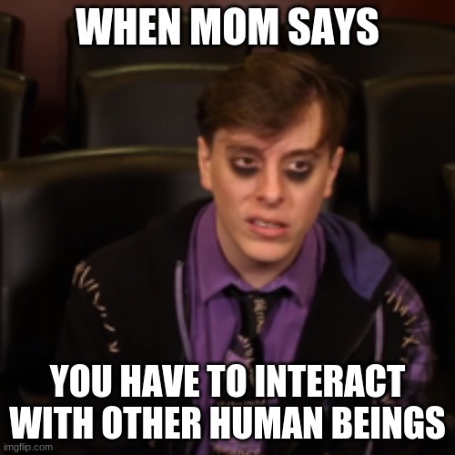 he is not happy | WHEN MOM SAYS; YOU HAVE TO INTERACT WITH OTHER HUMAN BEINGS | image tagged in he is not happy | made w/ Imgflip meme maker