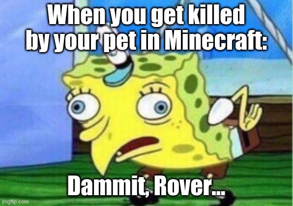 Mocking Spongebob | When you get killed by your pet in Minecraft:; Dammit, Rover... | image tagged in memes,mocking spongebob | made w/ Imgflip meme maker