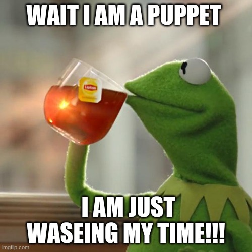 I just waste my good time! | WAIT I AM A PUPPET; I AM JUST WASEING MY TIME!!! | image tagged in memes,but that's none of my business,kermit the frog | made w/ Imgflip meme maker