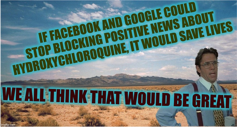 Hydrochloroquine - The More You Know | IF FACEBOOK AND GOOGLE COULD STOP BLOCKING POSITIVE NEWS ABOUT HYDROXYCHLOROQUINE, IT WOULD SAVE LIVES; WE ALL THINK THAT WOULD BE GREAT | image tagged in great desert,google,facebook,why are you,doing this | made w/ Imgflip meme maker