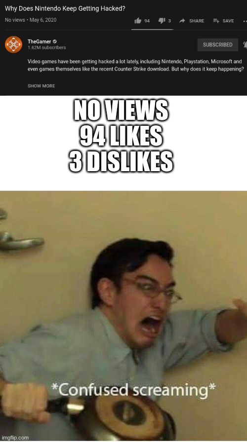 THE GAMER illuminate | NO VIEWS
94 LIKES 3 DISLIKES | image tagged in confused screaming | made w/ Imgflip meme maker