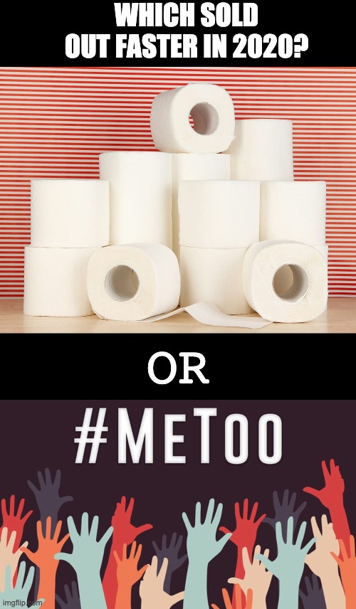 Questions that need answers... | WHICH SOLD OUT FASTER IN 2020? OR | image tagged in toilet paper,metoo | made w/ Imgflip meme maker