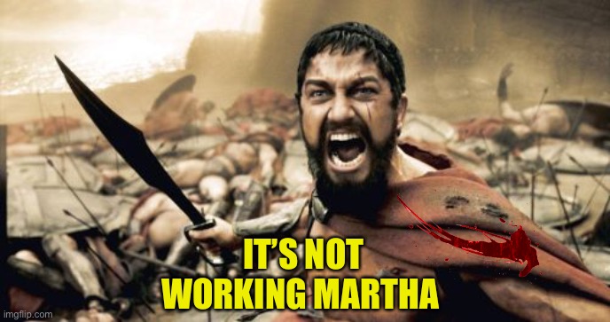 Sparta Leonidas Meme | IT’S NOT WORKING MARTHA | image tagged in memes,sparta leonidas | made w/ Imgflip meme maker