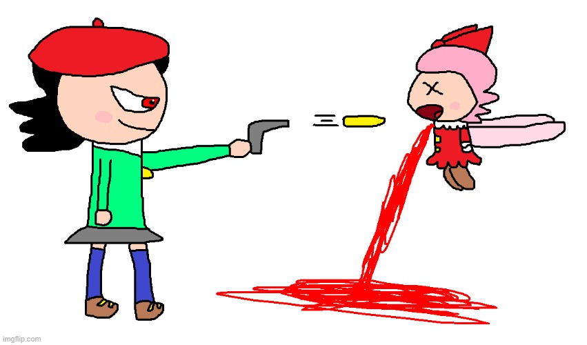 Adeleine Shot Ribbon | image tagged in kirby,gore,blood,funny,cute,death | made w/ Imgflip meme maker