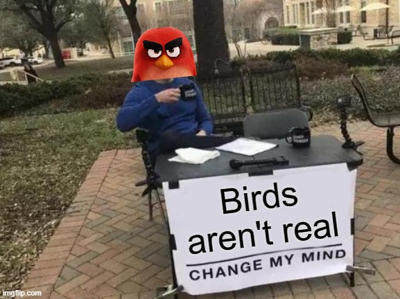 Change My Mind | Birds aren't real | image tagged in memes,change my mind,bird,angry birds,birds | made w/ Imgflip meme maker