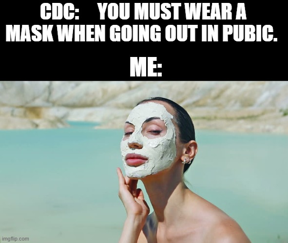 Technically compliant! | CDC:     YOU MUST WEAR A MASK WHEN GOING OUT IN PUBIC. ME: | image tagged in nixieknox,memes,coronavirus,mask | made w/ Imgflip meme maker