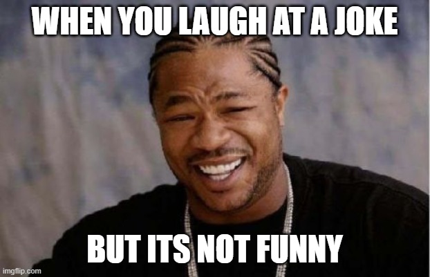 Ok | WHEN YOU LAUGH AT A JOKE; BUT ITS NOT FUNNY | image tagged in memes,yo dawg heard you | made w/ Imgflip meme maker