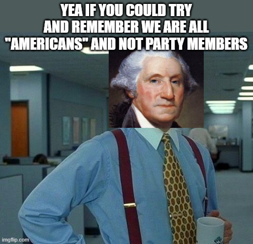 That Would Be Great Meme | YEA IF YOU COULD TRY AND REMEMBER WE ARE ALL "AMERICANS" AND NOT PARTY MEMBERS | image tagged in memes,that would be great | made w/ Imgflip meme maker