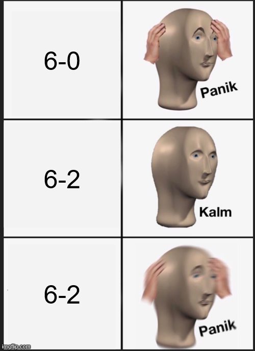 Panik Kalm Panik Meme | 6-0; 6-2; 6-2 | image tagged in memes,panik kalm panik | made w/ Imgflip meme maker