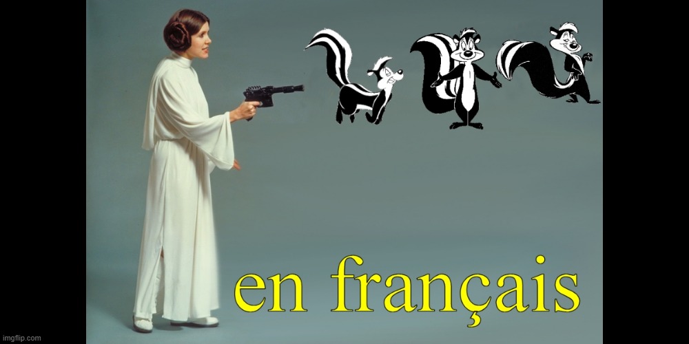 French Pew Pew Pew | image tagged in pepe le pew,pew pew pew,princess leia | made w/ Imgflip meme maker