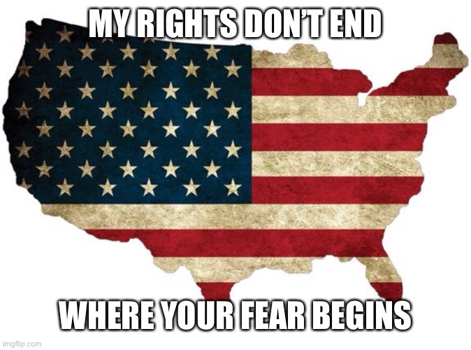 MY RIGHTS DON’T END; WHERE YOUR FEAR BEGINS | image tagged in freedom,america,liberty,fear,covid | made w/ Imgflip meme maker