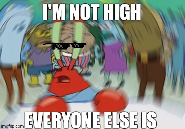 Mr Krabs Blur Meme | I'M NOT HIGH; EVERYONE ELSE IS | image tagged in memes,mr krabs blur meme | made w/ Imgflip meme maker