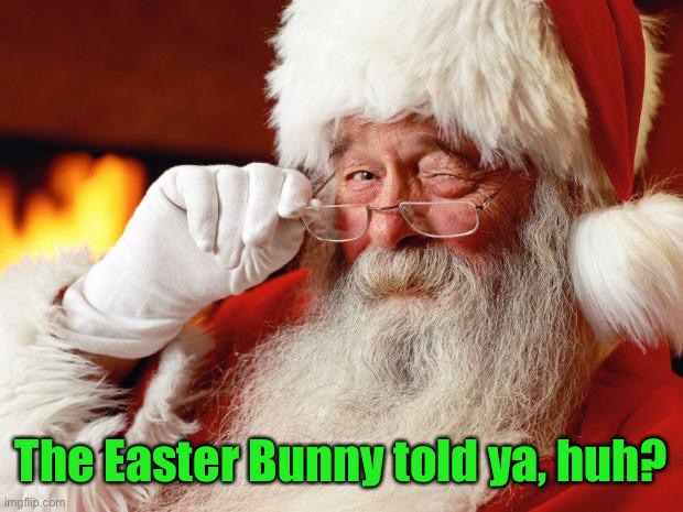 santa | The Easter Bunny told ya, huh? | image tagged in santa | made w/ Imgflip meme maker