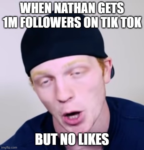 Unspeakablegaming | WHEN NATHAN GETS 1M FOLLOWERS ON TIK TOK; BUT NO LIKES | image tagged in unspeakablegaming | made w/ Imgflip meme maker