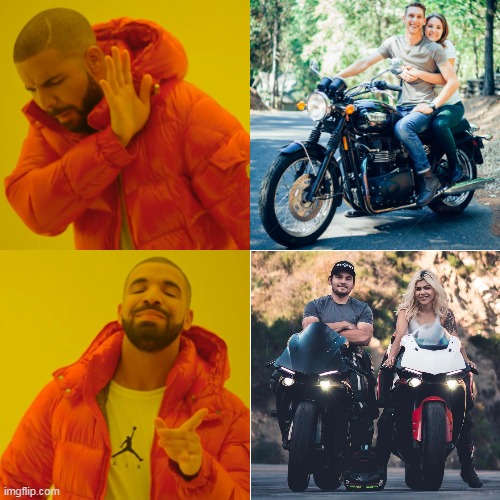 Yes no couple with bike | image tagged in memes,drake hotline bling | made w/ Imgflip meme maker