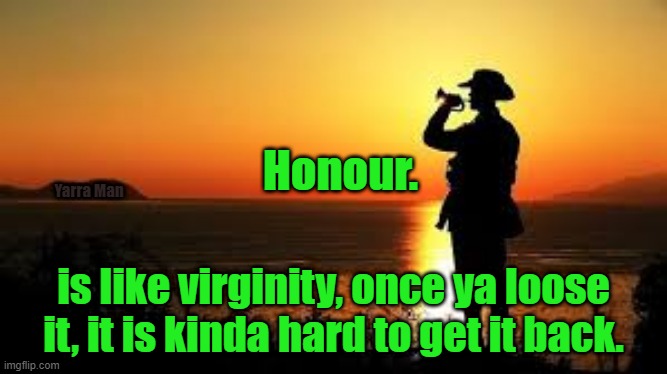 Honour / Honor | Honour. Yarra Man; is like virginity, once ya loose it, it is kinda hard to get it back. | image tagged in honour / honor | made w/ Imgflip meme maker