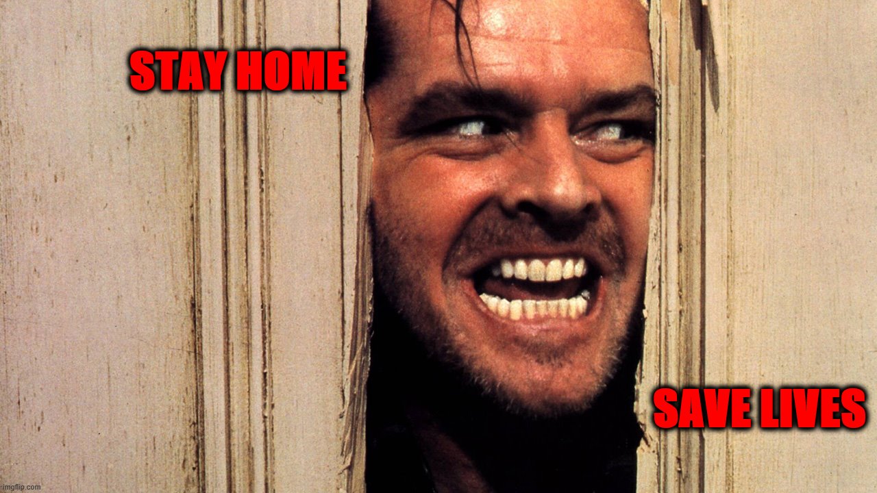 Stay Home, Save Lives | STAY HOME; SAVE LIVES | image tagged in the shining | made w/ Imgflip meme maker