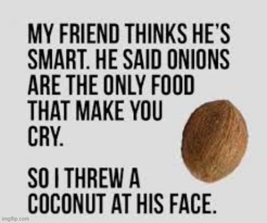 Coconuts can hurt | image tagged in onion,coconut,cry | made w/ Imgflip meme maker