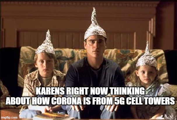 Protection from the Government | KARENS RIGHT NOW THINKING ABOUT HOW CORONA IS FROM 5G CELL TOWERS | image tagged in protection from the government | made w/ Imgflip meme maker