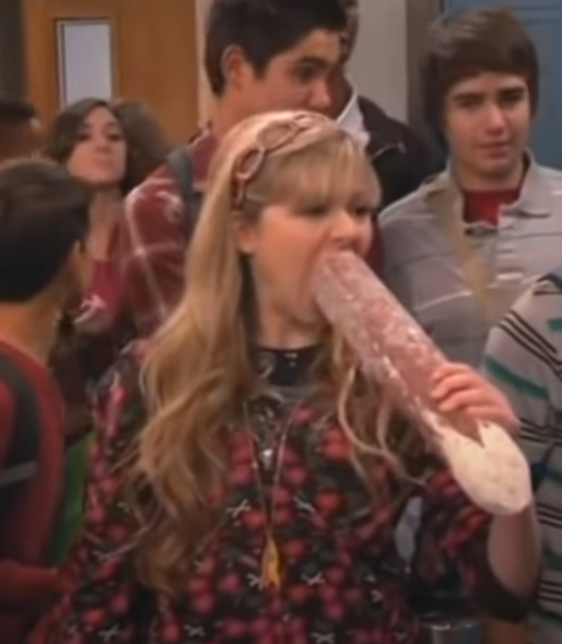 High Quality Sam iCarly eating salami Blank Meme Template