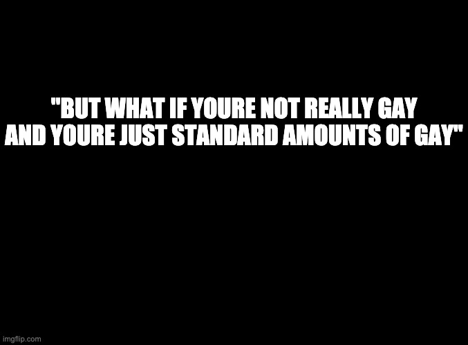 blank black | "BUT WHAT IF YOURE NOT REALLY GAY AND YOURE JUST STANDARD AMOUNTS OF GAY" | image tagged in blank black | made w/ Imgflip meme maker