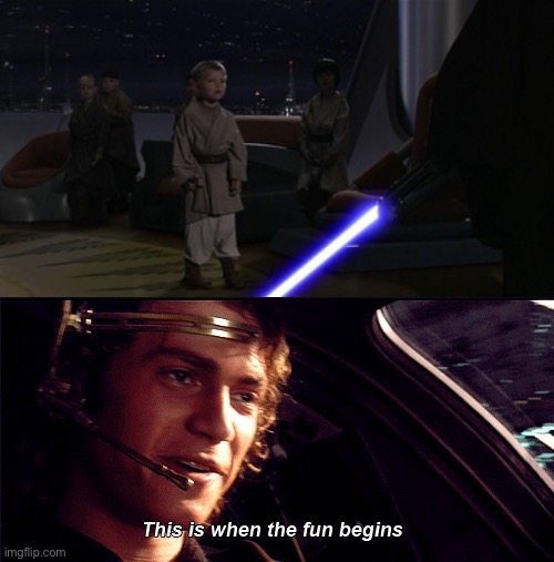 Uh-oh | image tagged in anakin kills younglings | made w/ Imgflip meme maker