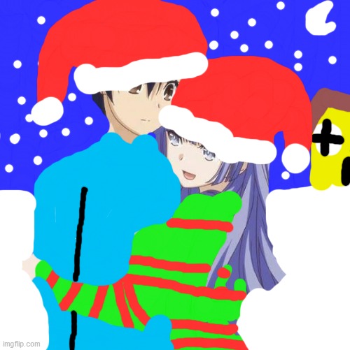 Christmas anime blue haired couple | image tagged in blue haired anime gay,christmas | made w/ Imgflip meme maker