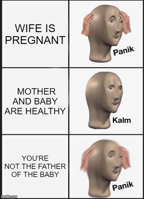 Panik Kalm Panik | WIFE IS PREGNANT; MOTHER AND BABY ARE HEALTHY; YOU'RE NOT THE FATHER OF THE BABY | image tagged in memes,panik kalm panik | made w/ Imgflip meme maker