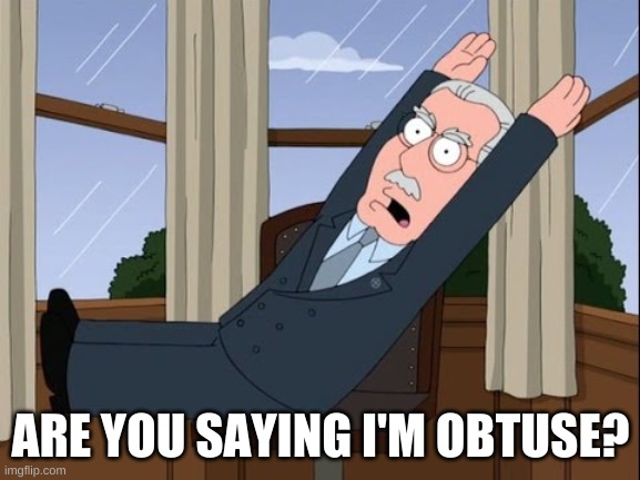 Family Guy Obtuse | ARE YOU SAYING I'M OBTUSE? | image tagged in family guy obtuse | made w/ Imgflip meme maker