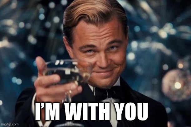 Leonardo Dicaprio Cheers Meme | I’M WITH YOU | image tagged in memes,leonardo dicaprio cheers | made w/ Imgflip meme maker