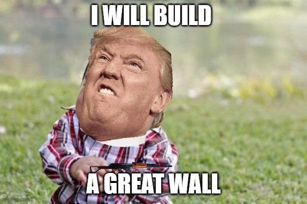 Evil Toddler | I WILL BUILD; A GREAT WALL | image tagged in memes,evil toddler | made w/ Imgflip meme maker