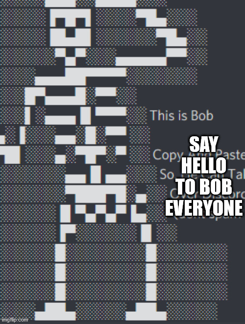 SAY HELLO TO BOB EVERYONE | image tagged in idk | made w/ Imgflip meme maker