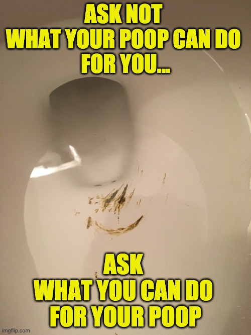 Happy Poop 2 | ASK NOT 
WHAT YOUR POOP CAN DO 
FOR YOU... ASK 
WHAT YOU CAN DO 
FOR YOUR POOP | image tagged in poop,happy | made w/ Imgflip meme maker