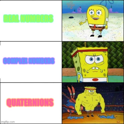Spongebob strong | REAL NUMBERS; COMPLEX NUMBERS; QUATERNIONS | image tagged in spongebob strong | made w/ Imgflip meme maker