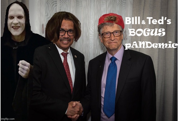 Bill and Ted's Bogus Plandemic | image tagged in pandemic,bill gates,coronavirus,covid-19,dr who,scammers | made w/ Imgflip meme maker